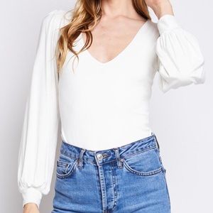 Blue Blush Long Sleeve White Bodysuit